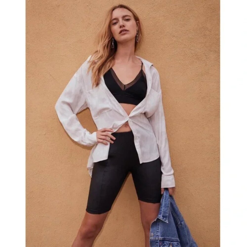 Free People Black Heatwave Faux Suede Bike Shorts